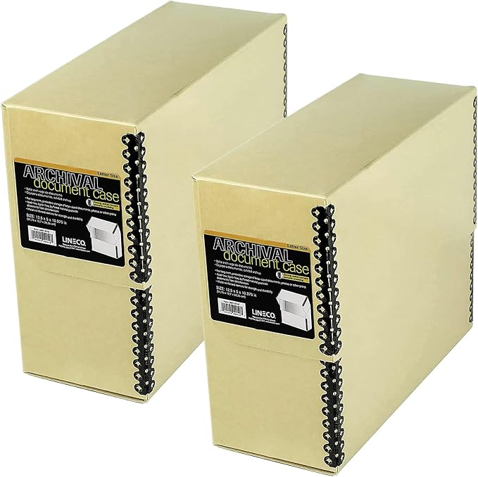 Lineco Archival Document Storage Box, Tan, 12.5" x 10.5" x 5" | Letter-Sized, Metal Edge, Acid-Free Boxboard Case, Organize Files, Prints, Photos, Pack of 2 by Lineco