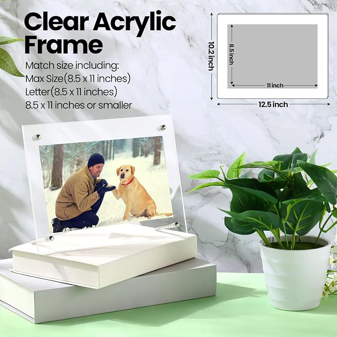 Thyle 12 Pcs Acrylic Photo Frame 8.5 x 11''Clear Floating Picture Frame Brackets Document Certificate A4 Poster Tabletop or Hanging Wall Mount Display for Christmas Mother (Silver) - Image 3