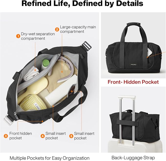 mixi Travel Tote Bag for Women Large Expandable Travel Bag Waterproof Lightweight Carry On Personal Item Handbag - Image 3