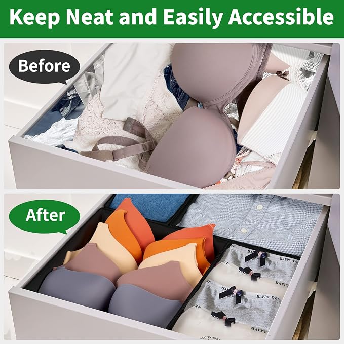 Drawer Organizer Clothes, 8 Pack Underwear Drawer Organizer, Foldable Cloth Storage Box Closet Organizers and Storage for Clothes, Socks, Scarves, Ties (Black) - Image 2