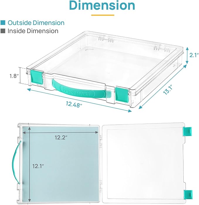 Vtopmart 2 Pack Board Game Storage with Handle and Snap-Tight Latch Lid | Clear Craft Organizer Fit 12" x 12" Papers, Stackable Storage Box for Scrapbook Storage, Art Supply Storage, Puzzle Storage - Image 2