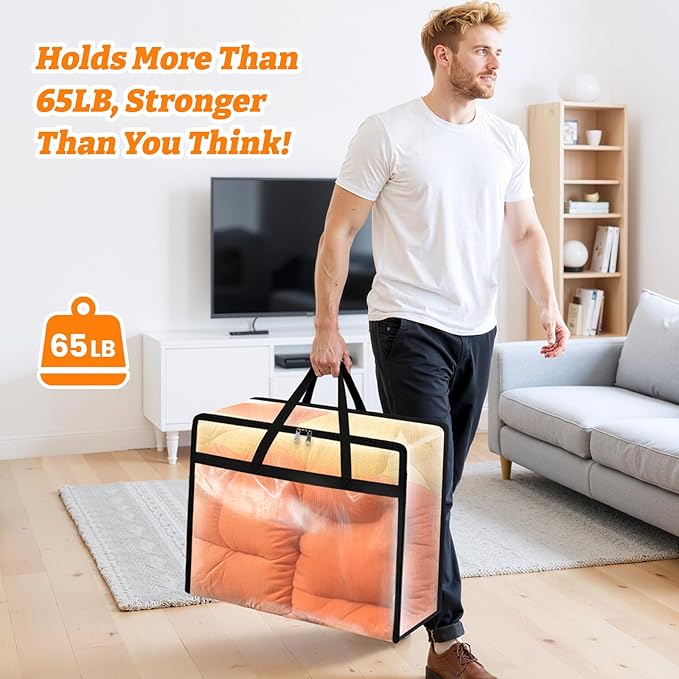 BlissTotes Moving Bags 40L 4PCS, Clear Clothes Storage Under Bed Storage | Foldable Clothes Storage Bags with Sturdy Zippers & Handles for Comforter, Bedding, Books, Sheet, Transparent Containers - Image 2