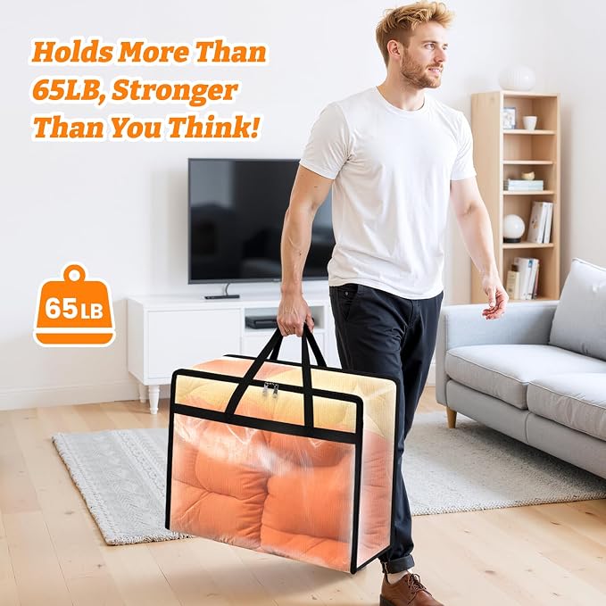 BlissTotes Moving Bags 40L 8PCS, Clear Clothes Storage Under Bed Storage | Foldable Clothes Storage Bags with Sturdy Zippers & Handles for Comforter, Bedding, Books, Sheet, Transparent Containers - Image 2