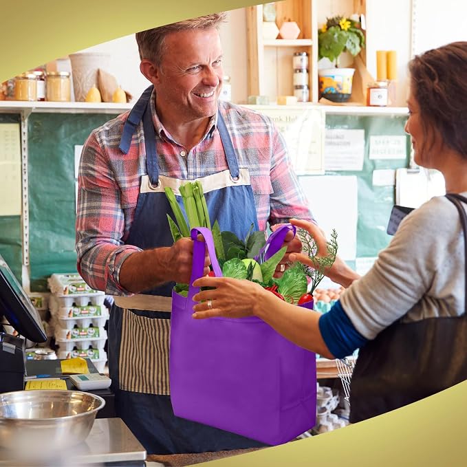 Reginary 100 PCS Non Woven Tote Bags Bulk,Purple | Reusable Shopping Bags with Handles, Stores, Groceries Markets, Events Gift, Party Supplies - Image 5