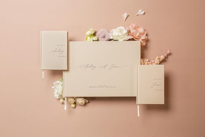 Personalized Wedding Book Set with Guestbook Vow Books (Design 1) - Custom Large 11.5 x 8.5 Guest Signin Book, 5.75 x 4 Vow Books for Marriage Ceremony Reception, Gift for Engaged Couple, Oats - Image 6