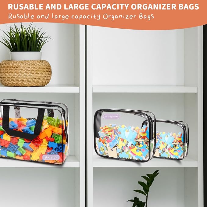 18 Packs Toy Storage Bags with Labels, Clear PVC Puzzle Storage Bags, Waterproof Travel Toy Organizer Bags with Zipper for Building Blocks Kids Books (3 Size) - Image 5