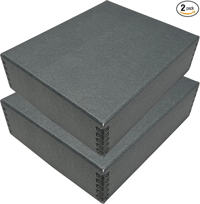 Lineco Drop Front Archival Storage Box, 8.75x10.75x3 in, Gray, 2 Pack | Acid-Free with Metal Edge, Preserves Picture Longevity, Organize Photos, Newspapers, Prints, Documents, Crafts, DIY by Lineco