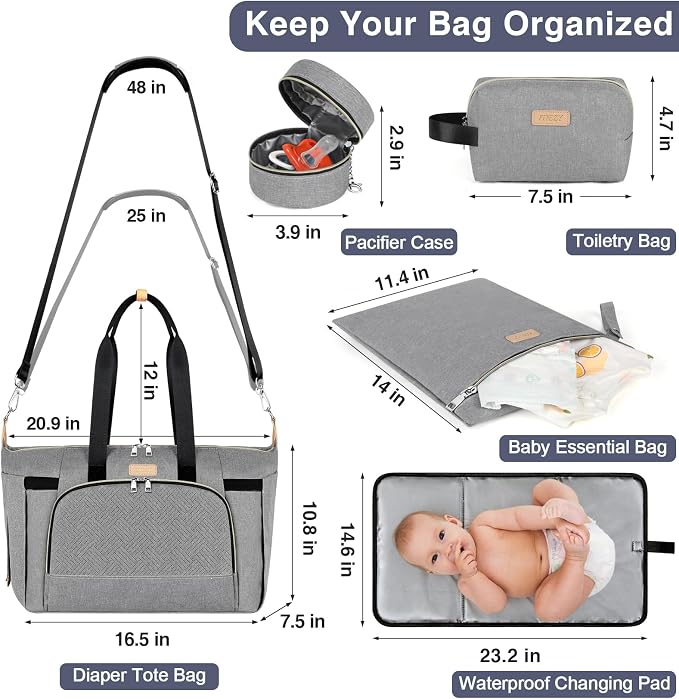 Diaper Bag Tote for Baby 7PCS, Large Mommy Bag with Portable Changing Pad | Multifunctional Hospital Bags for Labor and Delivery with Pacifier Case and Organizer Pouches,Travel Baby Bag for Boy Girl - Image 3