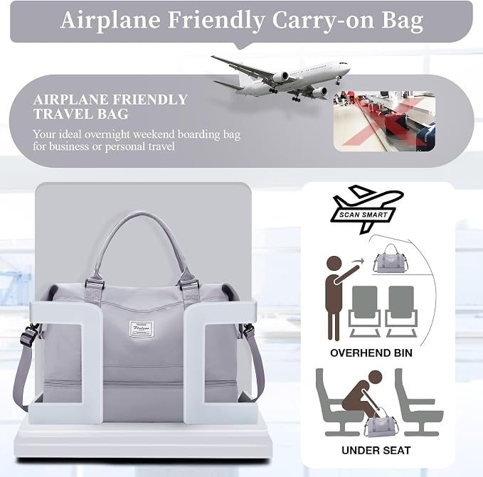 Weekender Bags for Women, Personal Item Travel Bag with Shoes Compartment | Overnight Travel Duffel Bag with Toiletry Bag, Airplane Friendly Carry-On Bag - Image 7