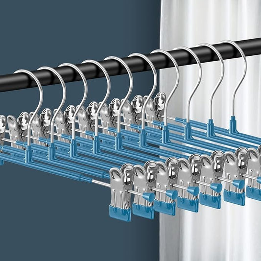 12 Inch Heavy Duty Pants Skirt Hangers with Clips, Blue, 20 Pack | Metal,Space Saving,Adjustable,Hanger for Jeans Shorts Clothes Slacks Trousers,For Adult,Men,Women,Children,Non Slip by BUMODEL