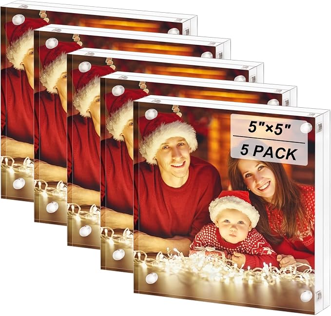 Boxalls 5x5 Acrylic Picture Frames - 5 Pack, Clear Frameless 5x5 Inches Photo Frames with Magnetic, Double Sided Transparent Desktop Frame(5 Pack) by BOXALLS