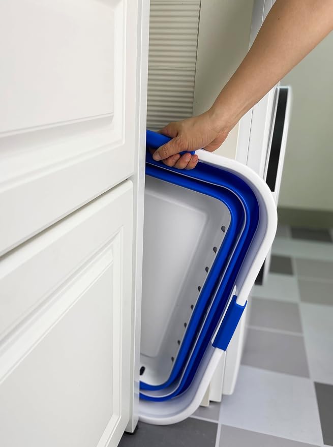 SAMMART 42L (11 gallons) Set of 2 Plastic Foldable Storage Basket/Container - Collapsible, Space Saving and Portable Laundry Hamper, Ideal for Home, Travel, Dorm (2, White/Dark Blue) - Image 7