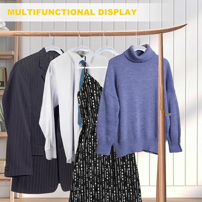 Blue Clothes Hangers 16", 20 Pack Plastic Clear Coat Hanger for Adult Closet, Durable Bling Ganchos de Ropa with Swivel Hook, Notched Shoulders & Ultra-Thin Space Saving Laundry Hanger for Dress Suits - Image 4