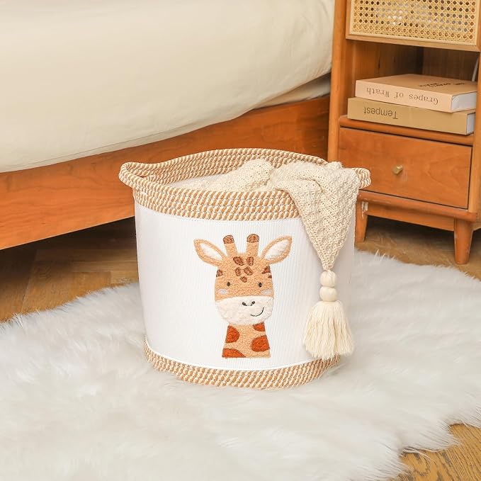 Toy Basket for Baby Laundry Hamper Blanket Baskets Cute Giraffe Nursery Hampers Toy Storage Basket, Woven Cotton Rope Nursery Organization Bins For Girls Boys Kids Newborn Gifts Baskets - Image 2