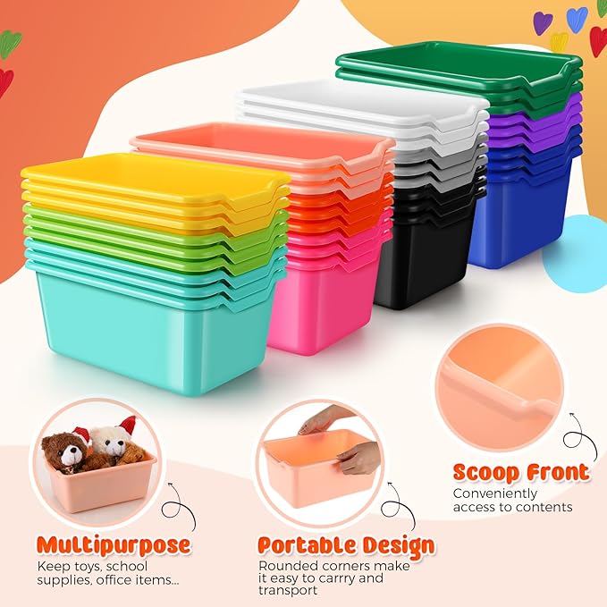 72 Pcs Book Bins for Classroom Plastic Cubby Bins Bright Color | Scoop Front Storage Bins for Classroom Library Stackable Toy Containers for School Office Home Nursery Playroom - Image 3