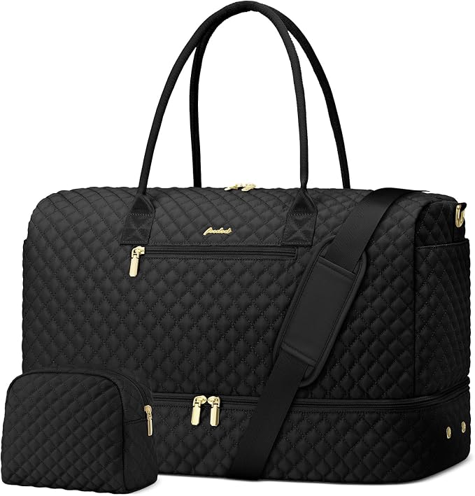Travel Weekender Bags for Women - Duffle Bag Women with Shoe Compartment Carry On Overnight Bag with Toiletry Bag Duffel Bags with Wet Pocket for Gym Hospital Bags Black for College by FOCDOD