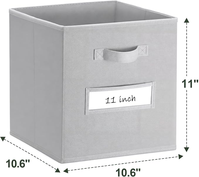 Storage Bins,11" Cube Storage Bin with Labels,10pcs,Light Grey | Fabric Storage Cubes for Shelves,11 Inch storage cube bins with 10 Labels Window Cards & a Pen. - Image 3
