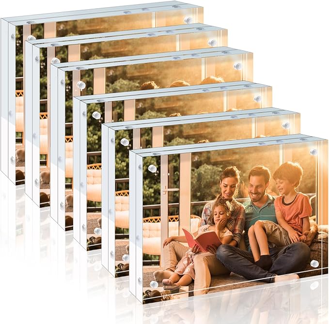 Egofine Acrylic Frames 6 Pack, 4x6 and 5x7 Combinations, 20mm Thicker Frameless Clear Picture Frames, Double Sided Magnetic Picture Frames, Free Standing Desktop Display by Egofine