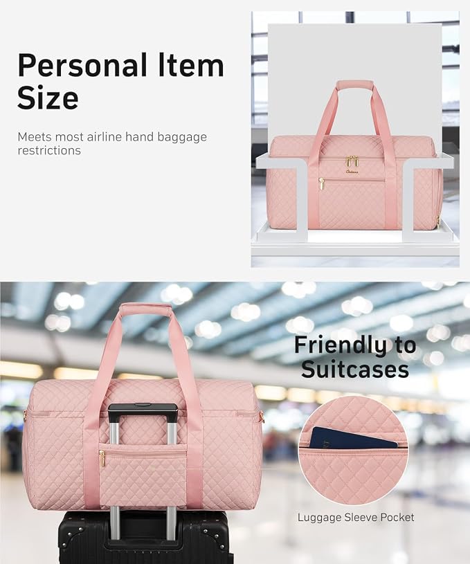 Weekender Bags for Women, Wide Open Large Travel Duffle Bag with Shoe Compartment, Overnight Hospital Bag For Women Labor Delivery, Carry on Bag Personal Item Travel Bag with Wet Pocket (Pink) - Image 6