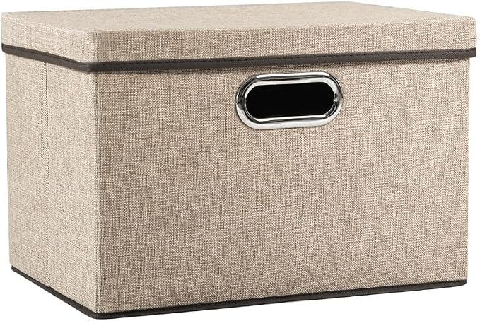 Collapsible Storage Cubes with Lids [1-Pack] Jute Fabric Foldable Storage Boxes Organizer Containers Baskets Bins with Cover for Home Bedroom Closet Office Nursery (14.9x9.8x9.8) by Prandom