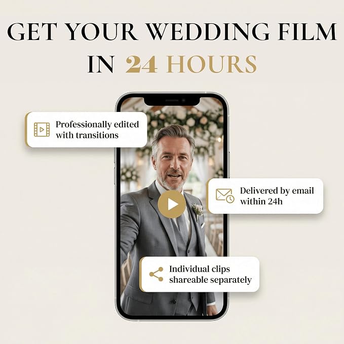 Video Guest Book for Wedding with QR Code - Wedding Guest Book Alternative, Guests Record Video Messages on Their Phones, No App - Edited Film in 24 Hours - Kit with Banner, Signs, Flyer, Badges - Image 7