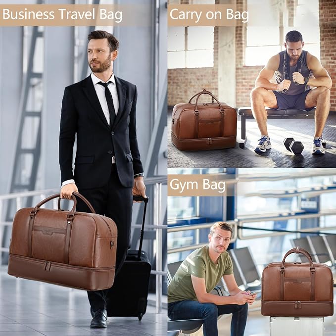 4-in-1 Waterproof Faux Leather Overnight Travel Bag for Women Men | Hospital Gym Weekender Bag Carry On Personal Item Travel Duffel Bags with Shoe Compartment Toiletry Bag Fit 21" Laptop - Image 7