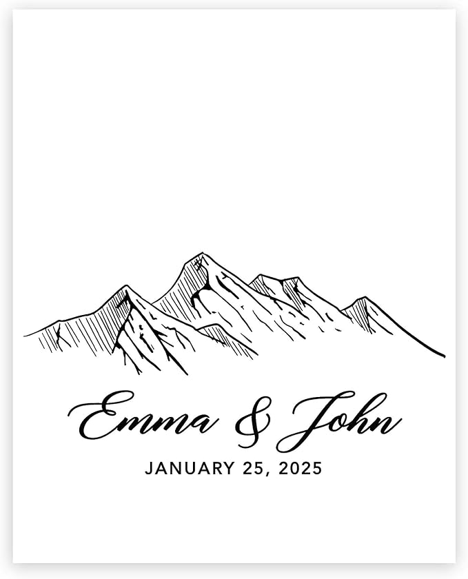 Andaz Press Custom Large Canvas Wedding Guest Book Alternative, 16 x 20 Inches, Monochrome Woodland Mountains Vertical Personalized Sign Our Canvas Guest Book Signs for Wedding Rustic Woodland Theme by AndazPress