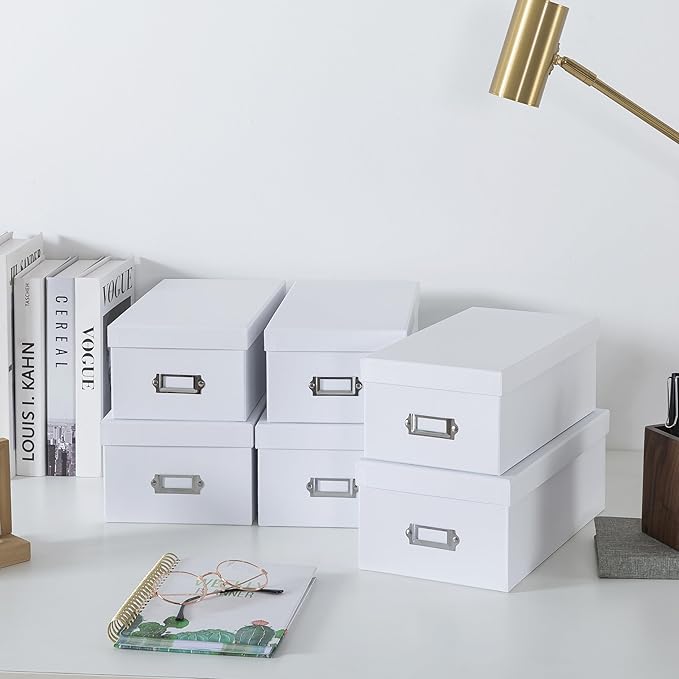 Soul & Lane - White Photo Storage Boxes with Lids, Set of 6 in 2 Sizes | Cardboard Picture Organizers with Label Holders for Crafts and Collectibles, Large Keepsake Memory Containers for Organizing - Image 7