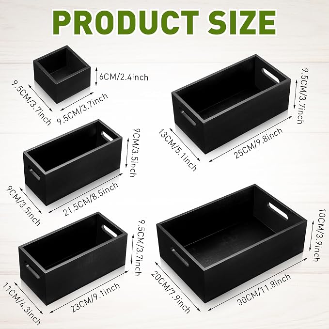 Set of 6 Wood Storage Boxes with Handles Wooden Nesting Crates Rustic Farmhouse Storage Container for DIY Crafts Party Home Table Decoration Display(Black) - Image 3