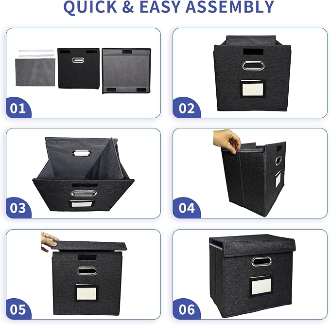 4 Pack Hanging File Folder Box with Lid, Durable Letter Size Filing Storage Box, Sturdy File Holder with Cardboard Support PVC Rails for Office Home Organizer, Black - Image 6