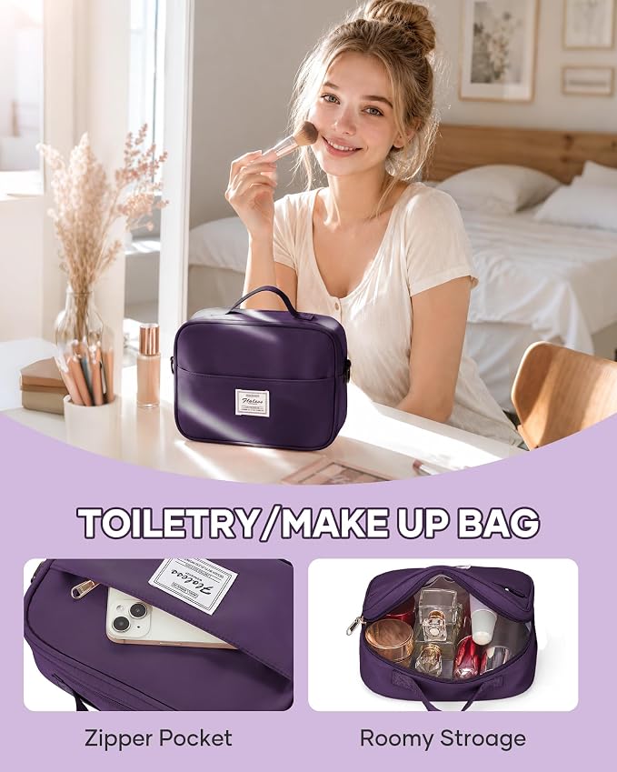 Travel Duffel Weekender Bag Women Tote Carry On Bags With Shoe Compartment | 18x14x8 inches Travel Overnight Bags with Trolley Sleeve for Airplanes Waterproof Sport Tote Gym with Toiletry Bag Purple - Image 4
