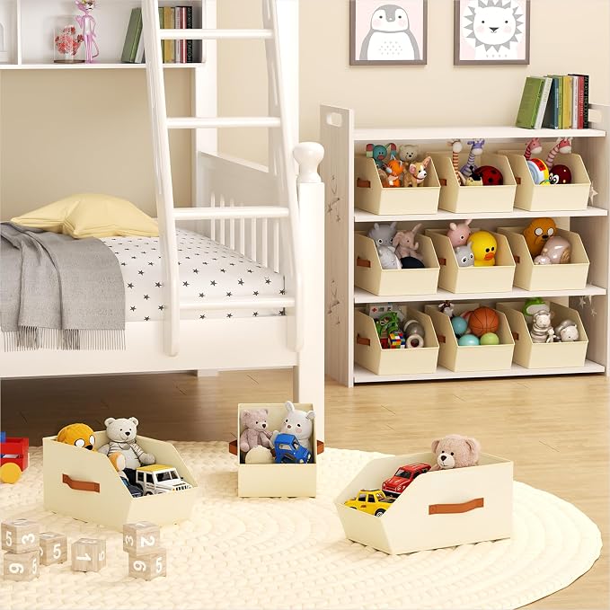 Large Closet Storage Cubes - Closet Storage Bins with Dual Handles for Clothes, Towels, Toys, Shelf Organizer Bins for Bedroom, Nursery, Shelves, Small Spaces, Beige, 4 Pack - Image 6