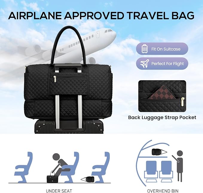 Travel Weekender Carry-on Bags for Women: Duffel Bag with Shoe Compartment | 40L Capacity for 5 Day Trip Waterproof Durable Toiletry Bag Wet Pocket for Damp Items Suitable for Weekend Trips Hospital - Image 5