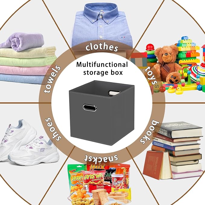 STOREONE Fabric Storage Bins Cubes Baskets Containers-(11X11X11) with Dual Handles for Shelf Closet, Nursery Home ， Bedroom Organizers, Foldable Set of 1 (grey) - Image 3
