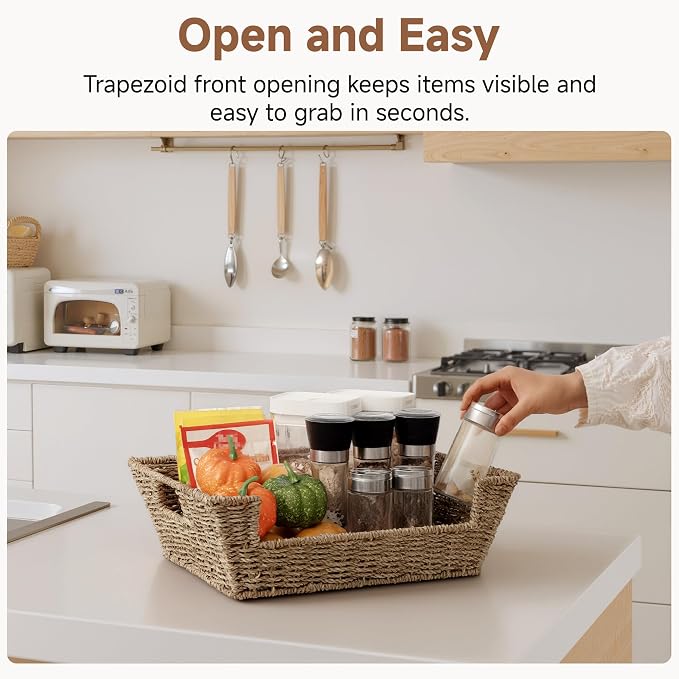 StorageWorks Pantry Baskets for Organizing, Woven Baskets, Seagrass | Pantry Baskets for Patato and Onion Storage, Stackable Wicker Basket Organizer for Shelf, Woven Basket for Storage, 2-Pack - Image 5