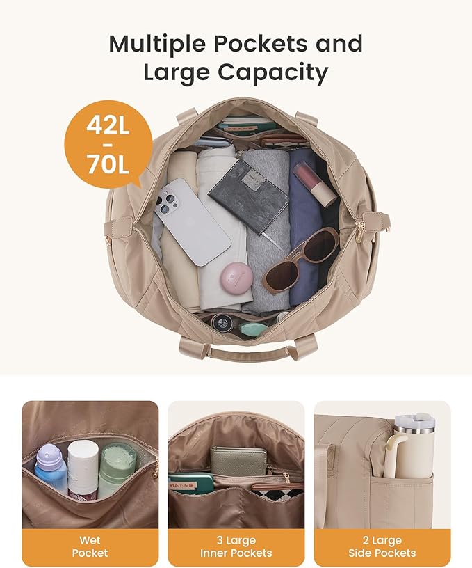 LOVEVOOK Travel Duffle Bag Women,Weekender Hospital Bag for Labor Delivery | Shoe Compartment, Puffer Carry On Duffel Bags For Airplanes,Overnight Bag With Toiletry Bag, 42L,2Pcs Set - Image 3