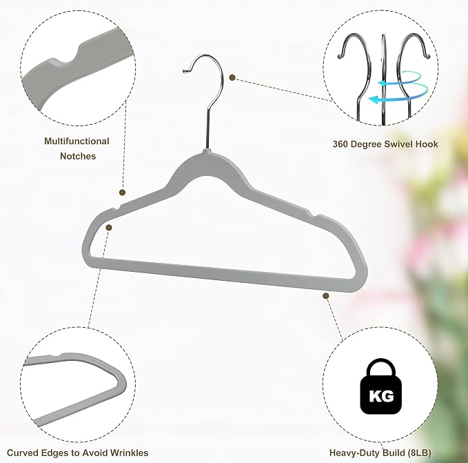 Quality Children's Plastic Non Velvet Non-Flocked Thin Compact Hangers Swivel Hook for Shirts Blouse Coats (Gray, 240) - Image 6