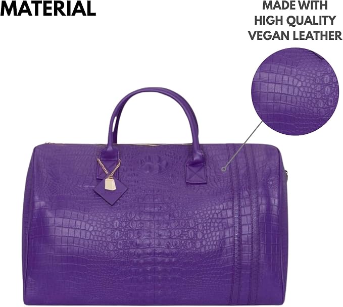 Tote&Carry Apollo 2 Duffle Bag for Travel Women & Men, TSA Approved Carry On Duffel Bag, Premium Vegan, Durable Weekender Luggage for All-Purpose Use (XL - Crocodile Skin, Purple) - Image 3