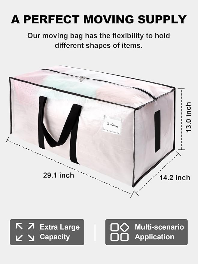 HOMESURE Supports 200lbs Heavy Duty Moving Bags - Strong Zipper & Wrap-Around Handles - Water-Resistant Storage Totes, Durable Alternative to Moving Boxes - 12 Pack - Semi-Transparent - Image 5