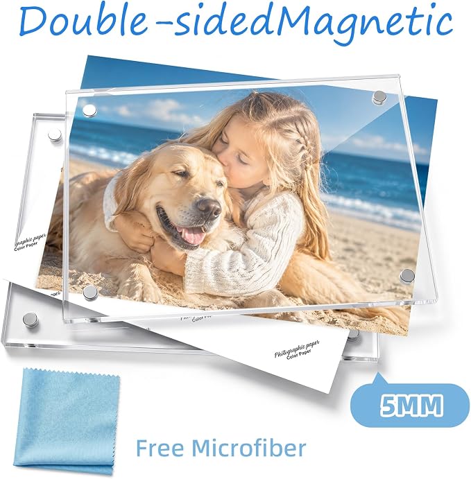 5X7 Acrylic Picture Frame 5 Pack with Stand Magnetic Photo Fridge | Clear Frameless Photo frame,Can be placed vertically,laid flat,or attached to the fridge,for Family, Baby, Friend Best Gift - Image 3