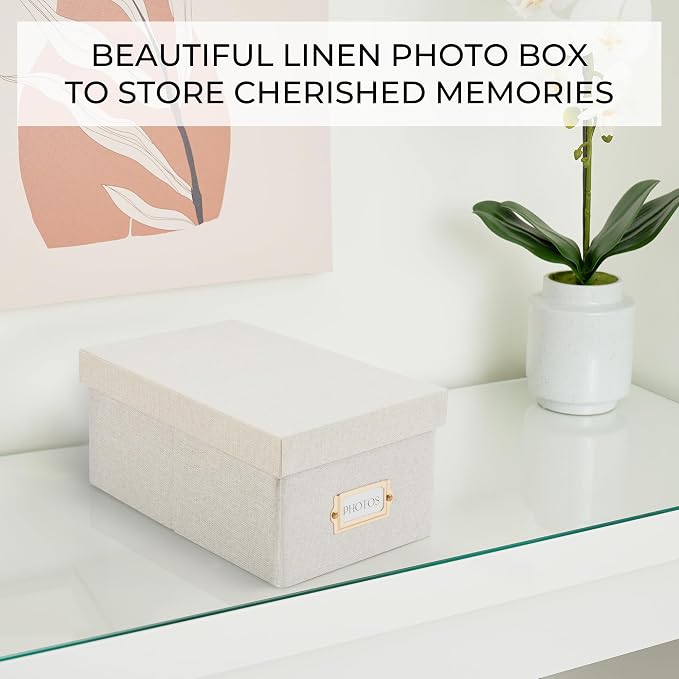 Decorative Photo Storage Box - Sturdy Linen Organizer Holds 850 4x6 Photos | Organizer with Dividers Stores Up to 850 Pictures - Portable Scrapbook Storage Containers with Lid - Image 7