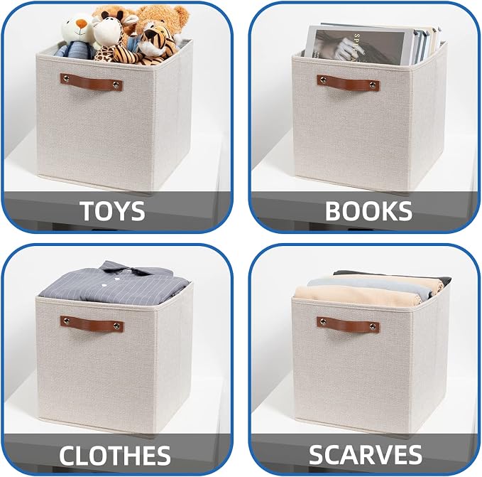 Temary Cube Storage Bins 12 Inch Storage Cubes 4PCs Fabric Organizer Bins Boxes with Handles, Sturdy Collapsible Closet Storage Organizer for Shelf, Bedroom, Cabinet (Beige, 12 x 12 x 12) - Image 4
