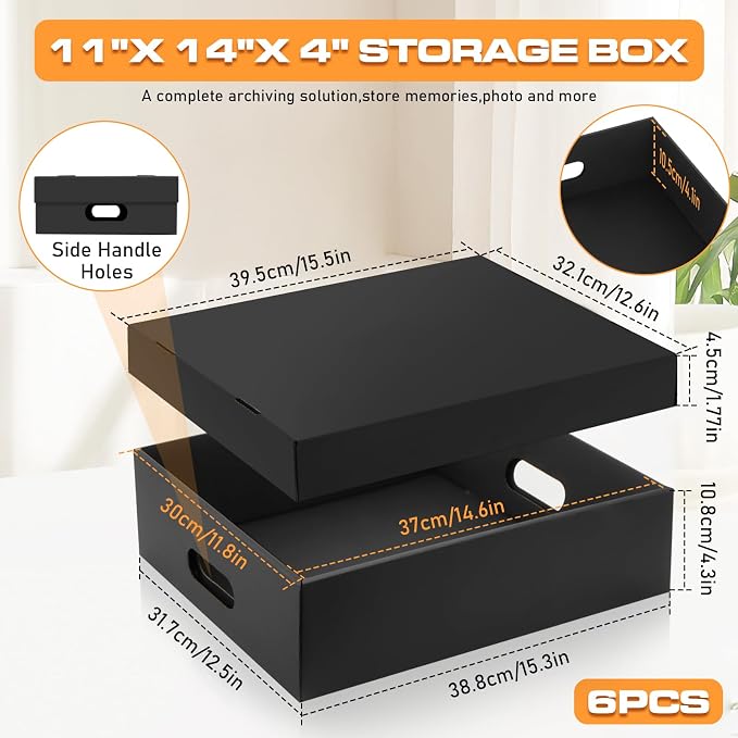 AOBOPLE 6 Pack Photo Storage Box,11" x 14" x 4" Archival Storage Box with Lids,Protective Storage Box for Photo,Pictures,11x14 Documents, Keepsakes and Jewelry Home and Office Organizer - Image 2