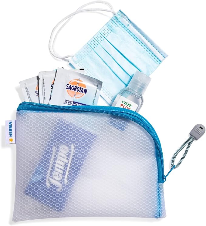 HERMA 20025 Zip Pocket Travel Case A6 Transparent Blue Small Lockable Transparent Bag with Zip, Toiletry Bag for Mobile Phone, Charging Cable, Cosmetics, Pens, Keys - Image 2