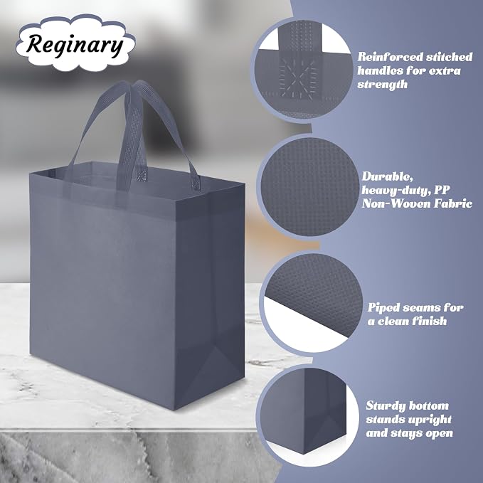 Reginary 100 PCS Non Woven Tote Bags Bulk,Dark Gray | Reusable Shopping Bags with Handles, Stores, Groceries Markets, Events Gift, Party Supplies - Image 5