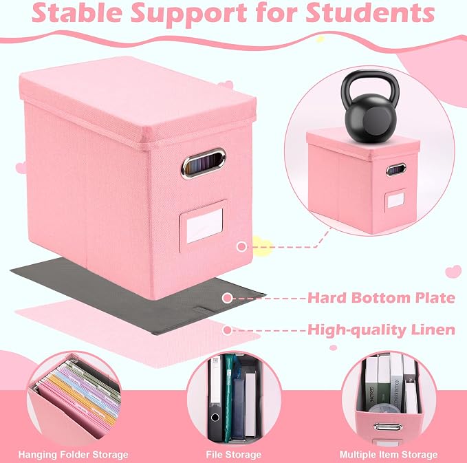 DOSTATNI School Years Organizer Kit K-12 School Years Memory Keeper with 15 Hanging File Folders Plastic 4 different Labels Memory Keepsake Box for kids Storage Pictures File Keeper (Pink) - Image 4