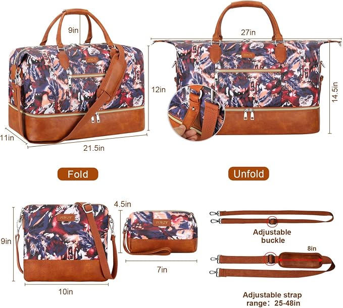 ITIEZY Weekender Bag for Women 21.5" Travel Duffel Large Carry On Bag 3PCS | Nylon Duffel Bag with Waterproof Shoe Compartment, Crossbody Bag and Toiletry Bag, Travel Weekend Hospital Overnight Gym Bag - Image 7