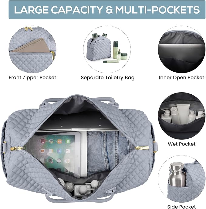 Travel Bag Weekender Bags for Women - Carry on Overnight Bag with Shoe Compartment Duffle Bag with Laptop Pocket Hospital Bag Grey - Image 2