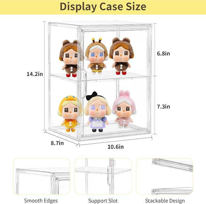 LXLXXL 2 Tier Stackable Acrylic Display Case with Magnetic Lids, 2 Pack | Clear Stackable Bins with Magnetic Lids, Clear Storage Box for Figures and Makeup, Durable Dustproof Display Case Organizer - Image 6