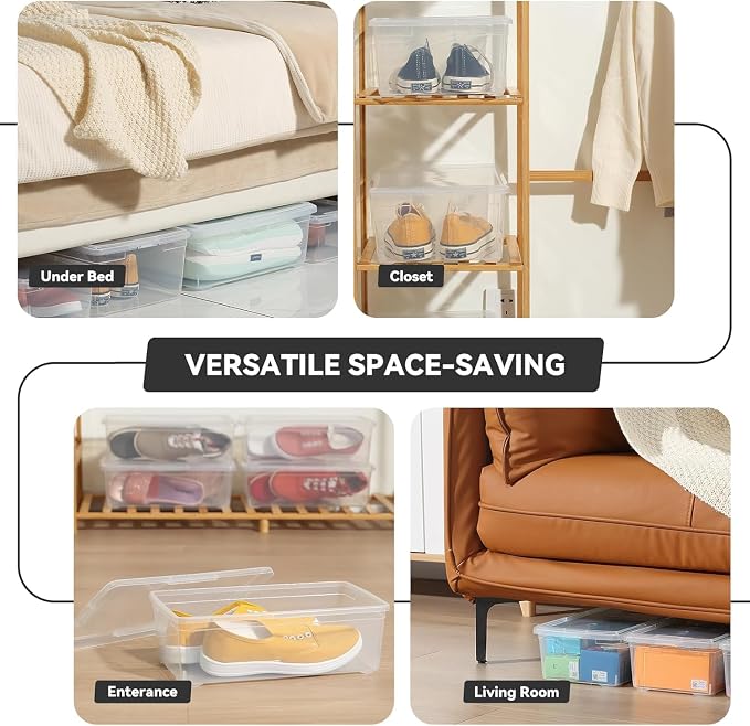 novelinks 10 Pack 6 Quart Stackable Shoe Storage Bins with Lids (Clear) | Clear Shoe Storage Boxes, Shoe Bins, Shoe Containers, Shoe Boxes Clear Plastic Stackable, Craft Organizers and Storage - Image 5